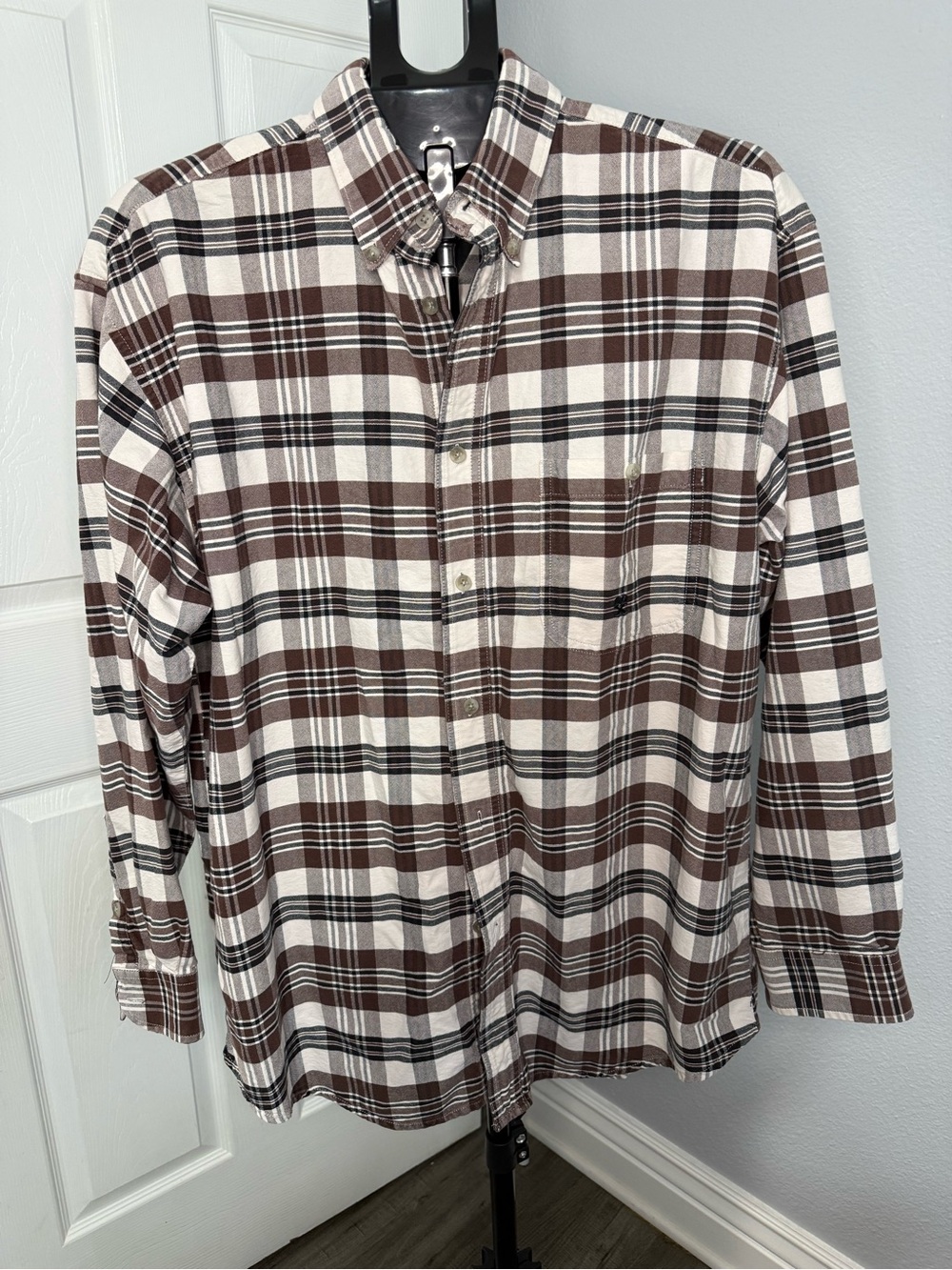 Wrangler 20X Men’s Plaid Long Sleeve Button Up Shirt Brown Cream Western